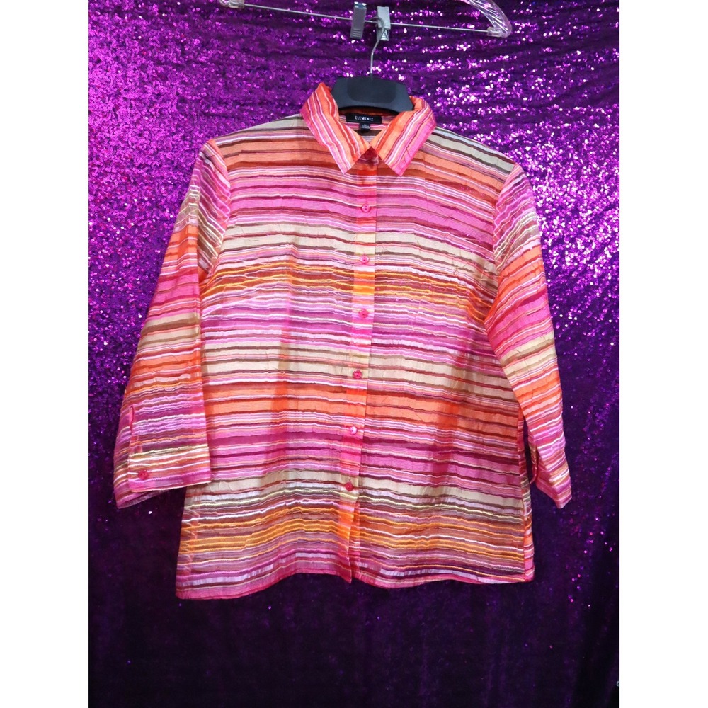 Pink Striped Shirt Medium Elementz Womens Sequin Accent 3/4 Sleeve MLBW0046